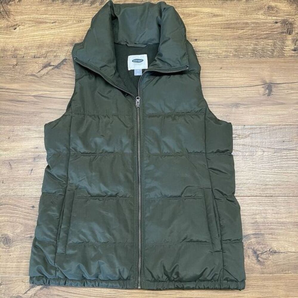Old Navy Medium Green Frost Free Womens Full Zip‎ Puffer Vest Size Warm Winter
